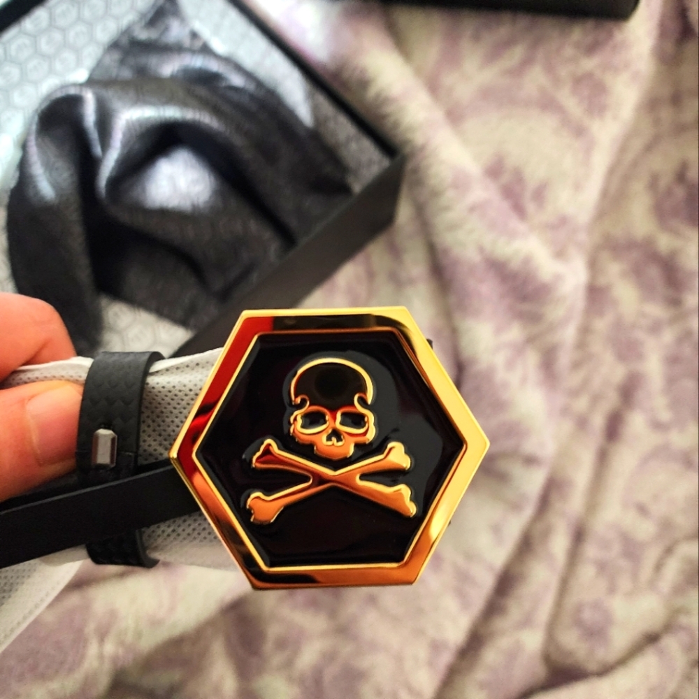 Philipp Plein Gold and Black Skull Belt Brand New!!!